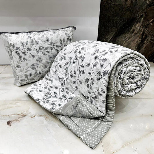 Grey leaves and branches Theme Cotton Light Weight Comforter