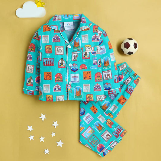 Unisex Stamps Print Nightsuit