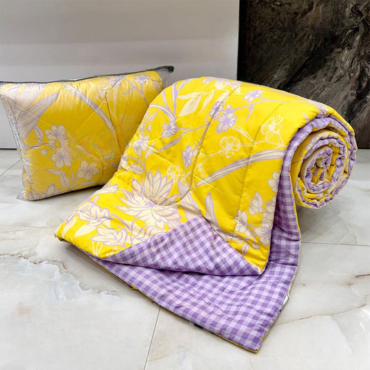 Yellow Flowers And Leaf Theme Cotton Light Weight Comforter