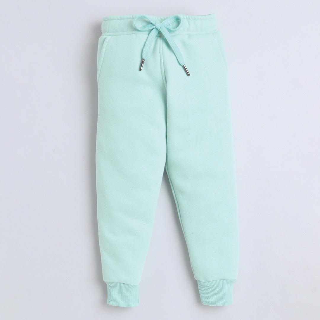 Unisex Full Sleeves Heart Printed Warm Fleece Sweatshirt & Joggers - Pale Blue