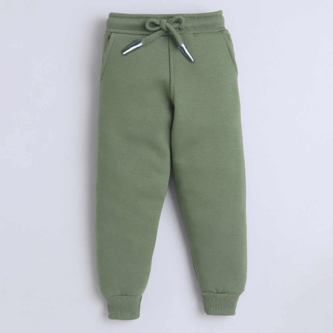 Unisex Full Sleeves Hero Printed Warm Fleece Sweatshirt & Joggers - Sage