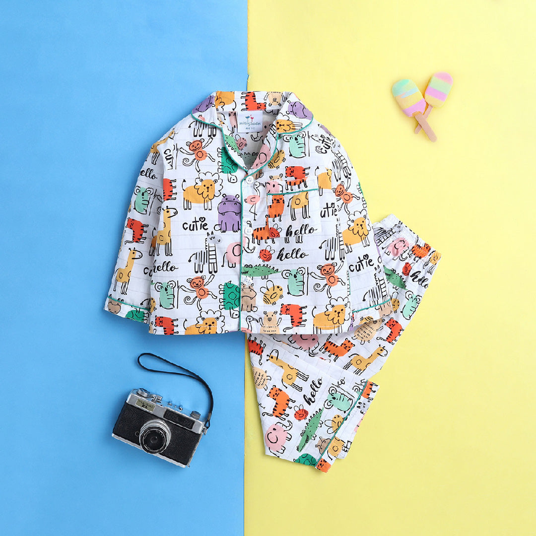 Unisex Hello Cutie Animals Print Nightsuit