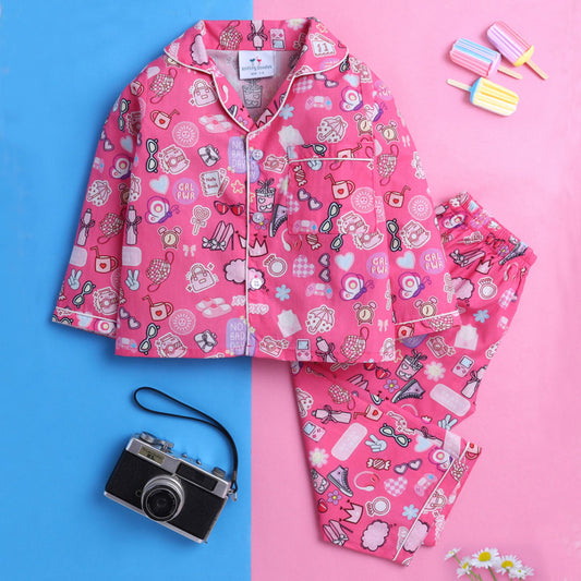 Pink All things Girls Theme Full sleeve Night Suit