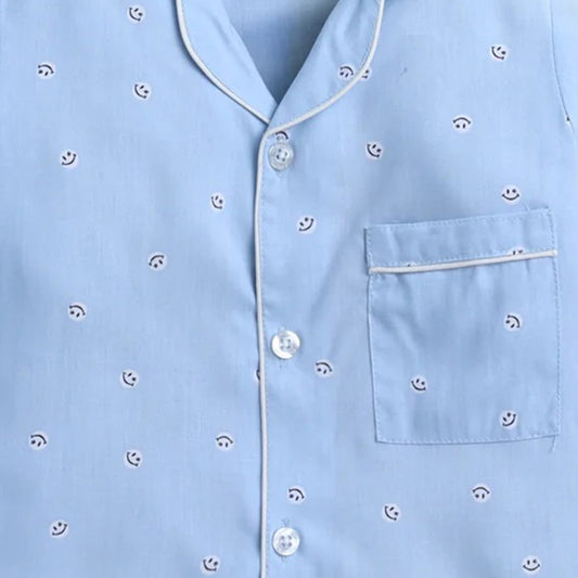 Blue Smiley Theme Full sleeve Night Suit