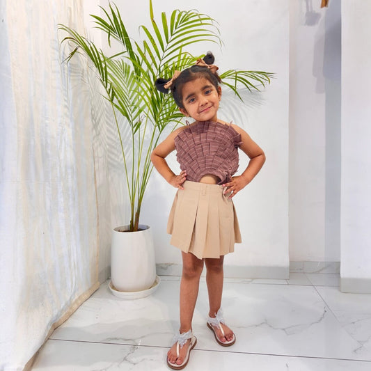 Brown Handloom Cotton Pleated Top for Girls – Fabric Manipulation Design