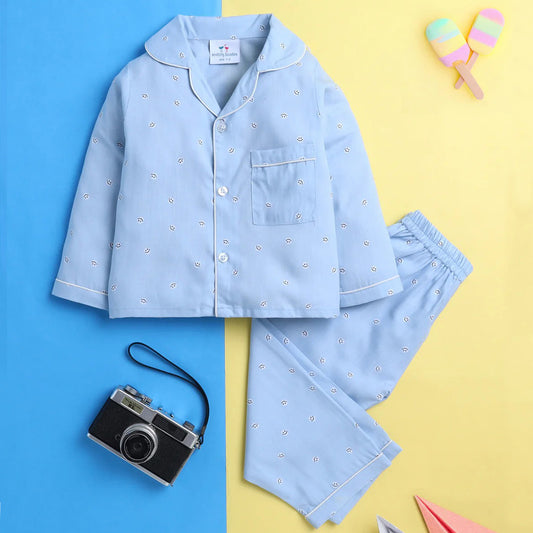 Blue Smiley Theme Full sleeve Night Suit