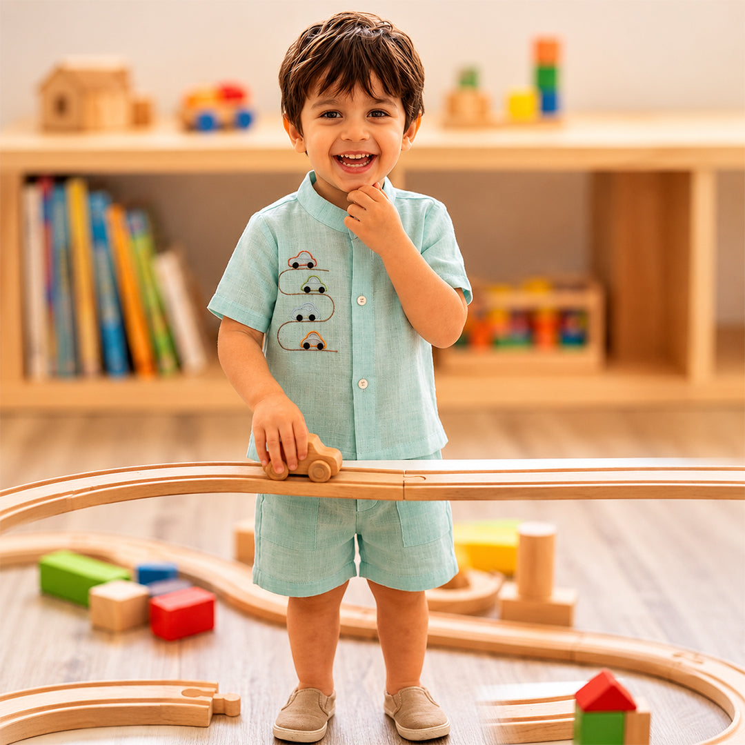 Luna Mint Linen Boys Kurta – Premium Ethnic Wear
