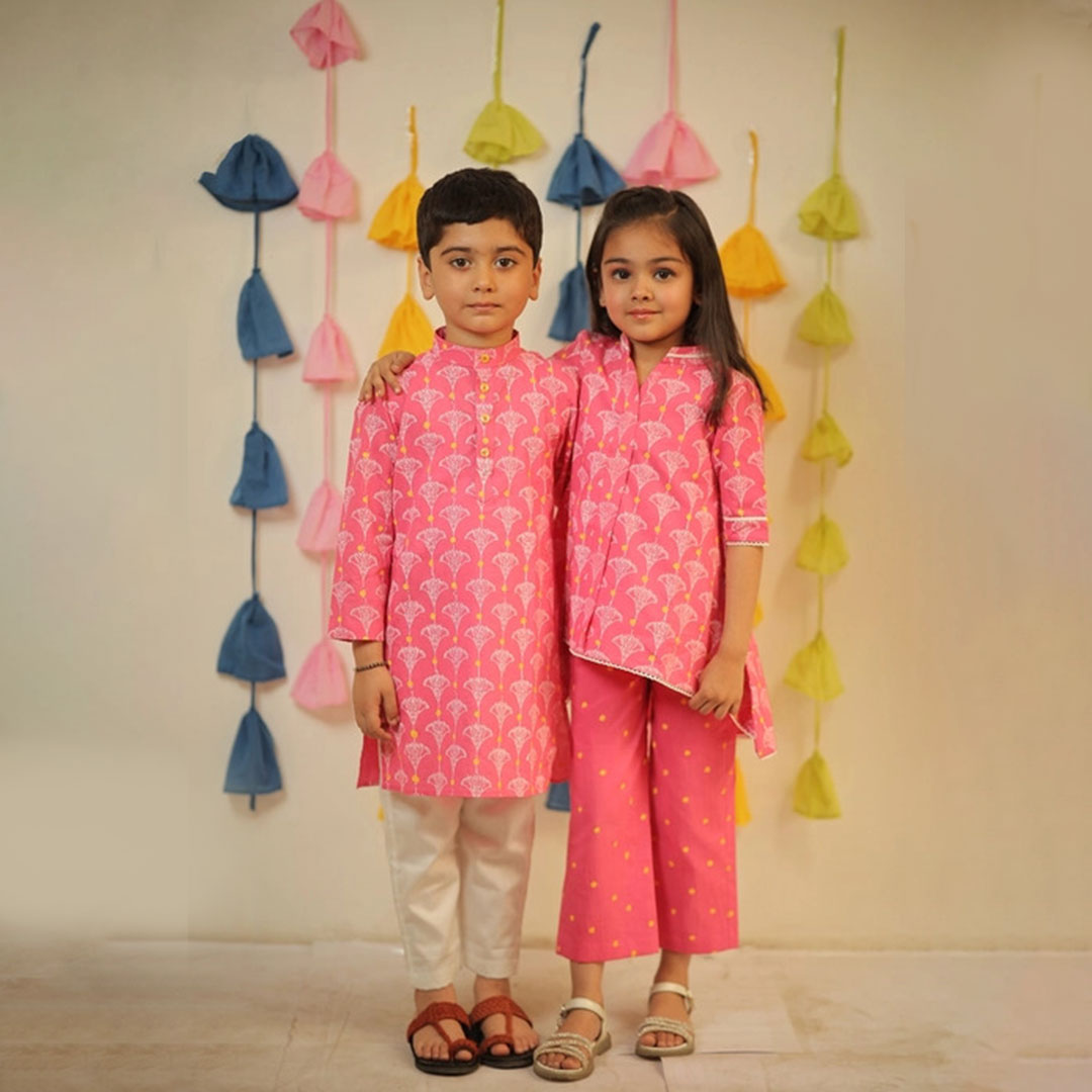Pink Block Print Kurta And Pant