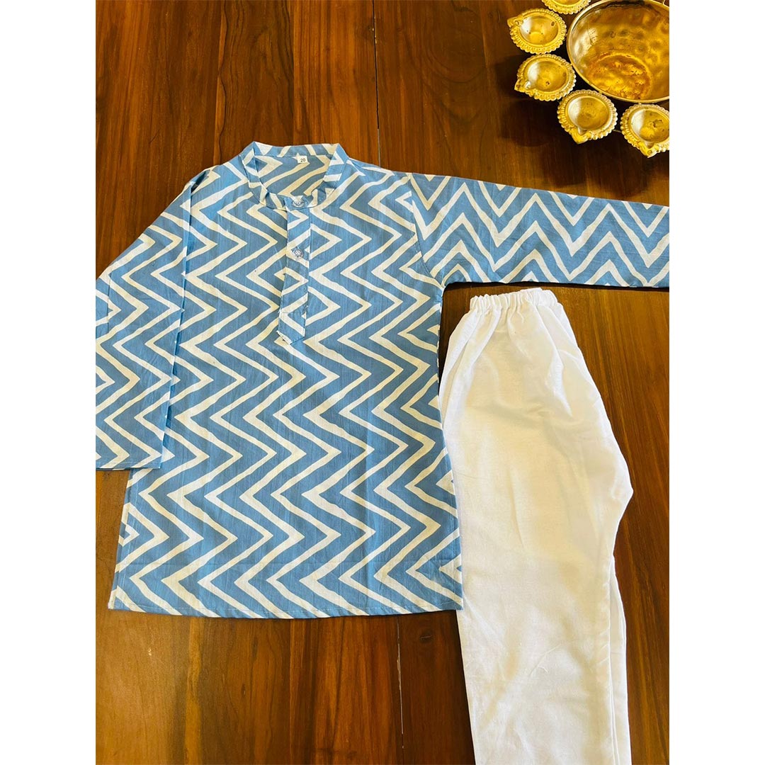 Muslin Cotton Chevron Print Kurta Pyjama