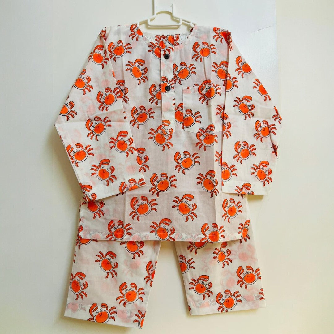 Red Crab Printed Mul Night suit