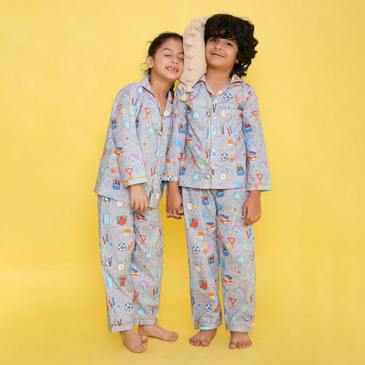 Unisex Kids Printed Back To School Pure Cotton Night suit