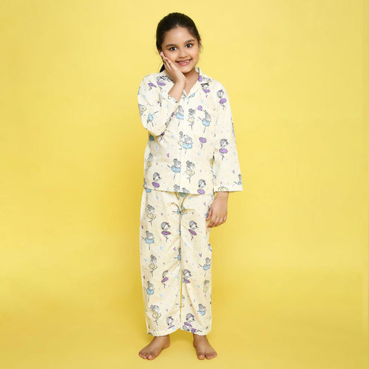 Ballerinas In Yellow Print Nightsuit