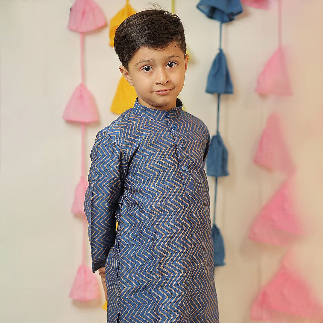 Blue Block Kurta And Pant
