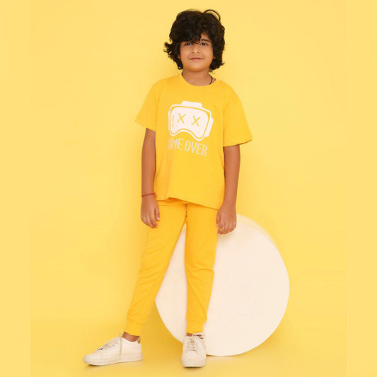 Boys Yellow Game Over Printed Terry Jogger Set