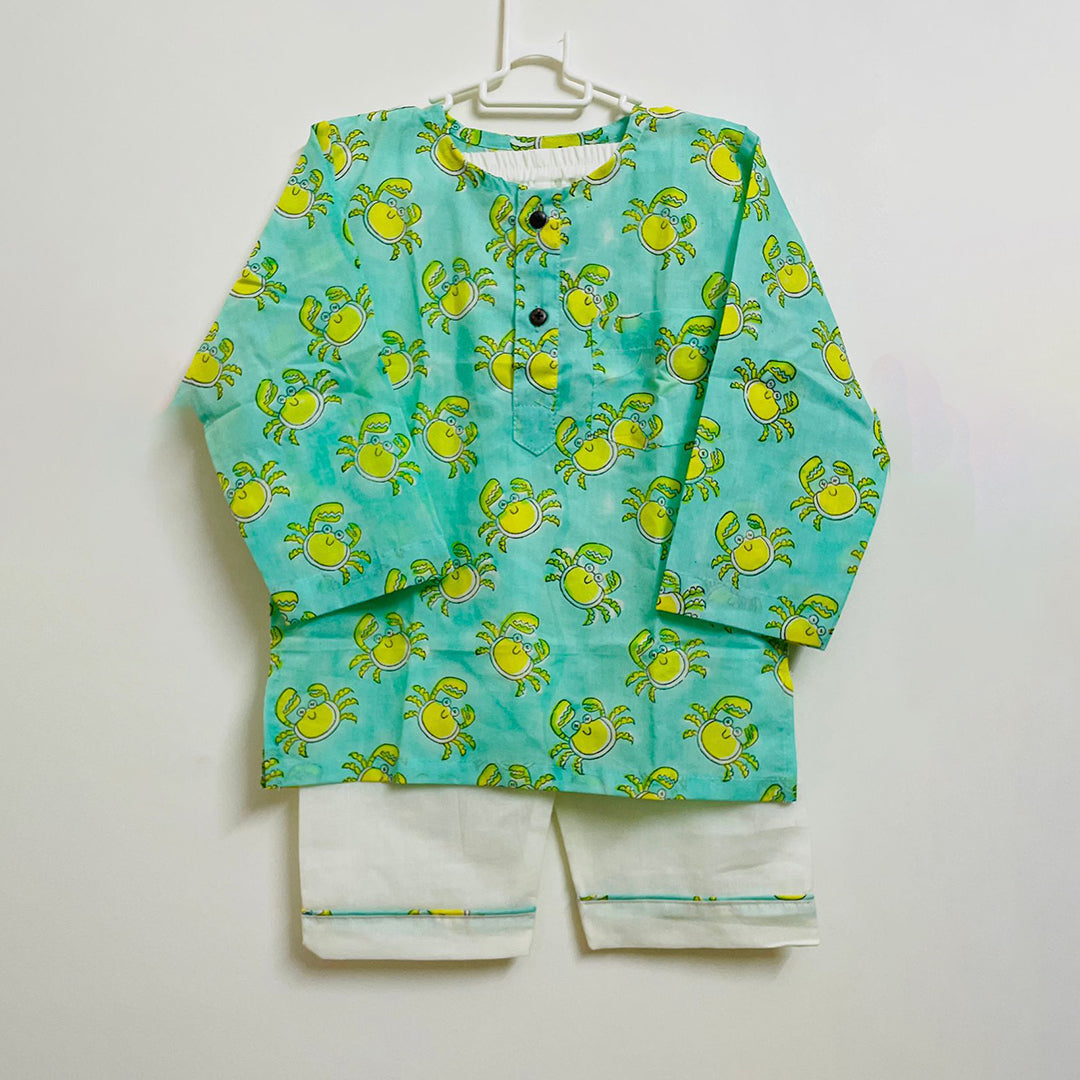 Crab Yellow Printed Mul Nightsuit