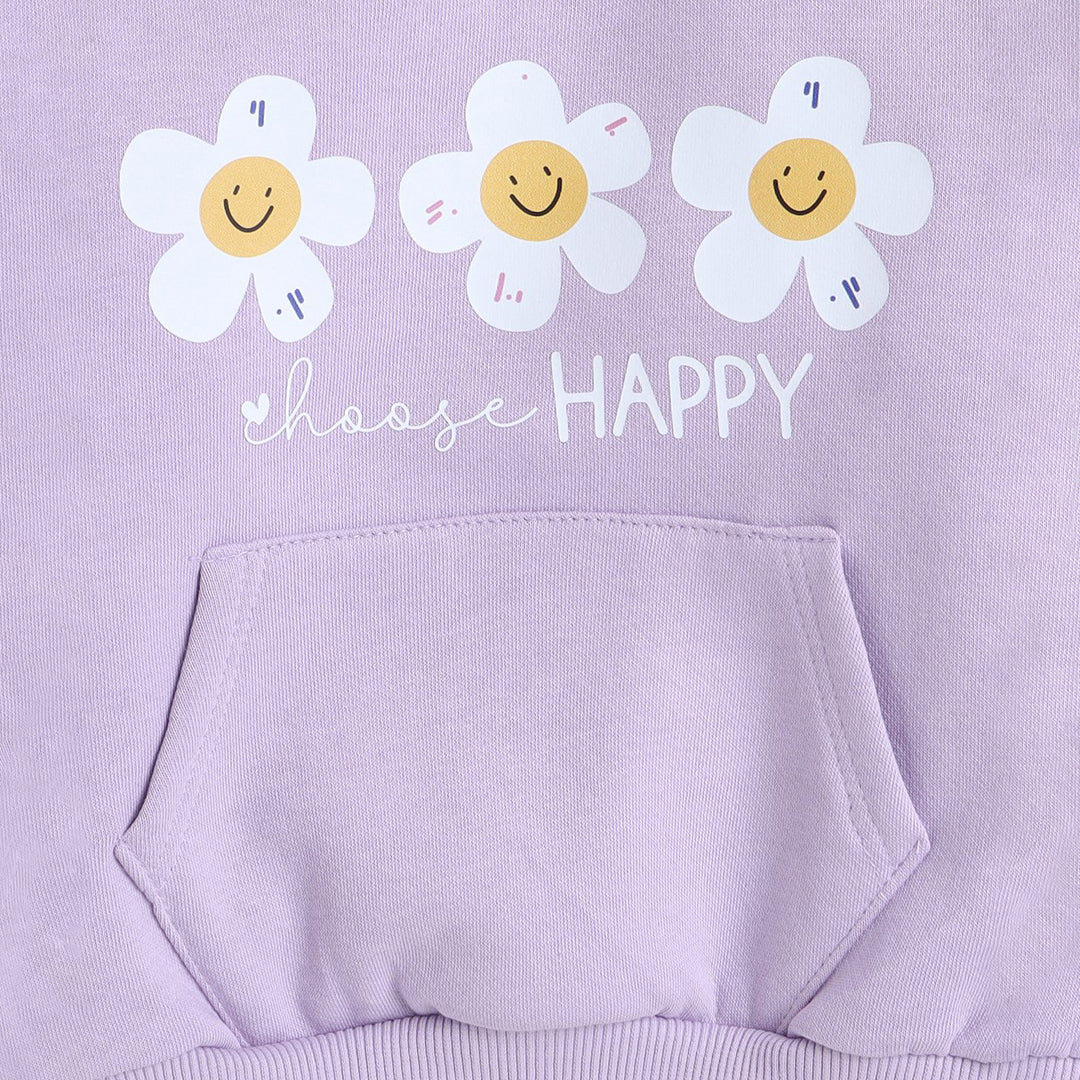 Full Sleeves Floral Printed Warm Fleece Sweatshirt & Joggers - Purple