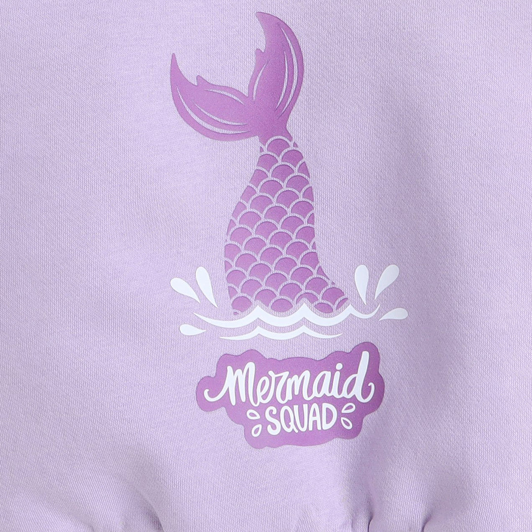 Full Sleeves Mermaid Tail Printed Warm Fleece Sweatshirt & Joggers Set - Purple