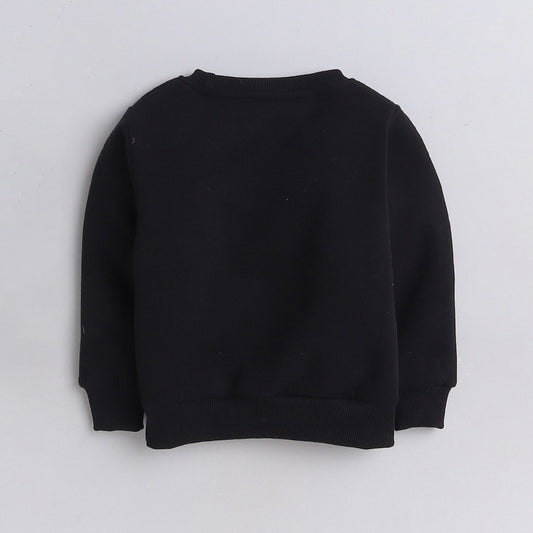 Unisex Full Sleeves Placement Rainbow Printed Warm Fleece Sweatshirt - Black