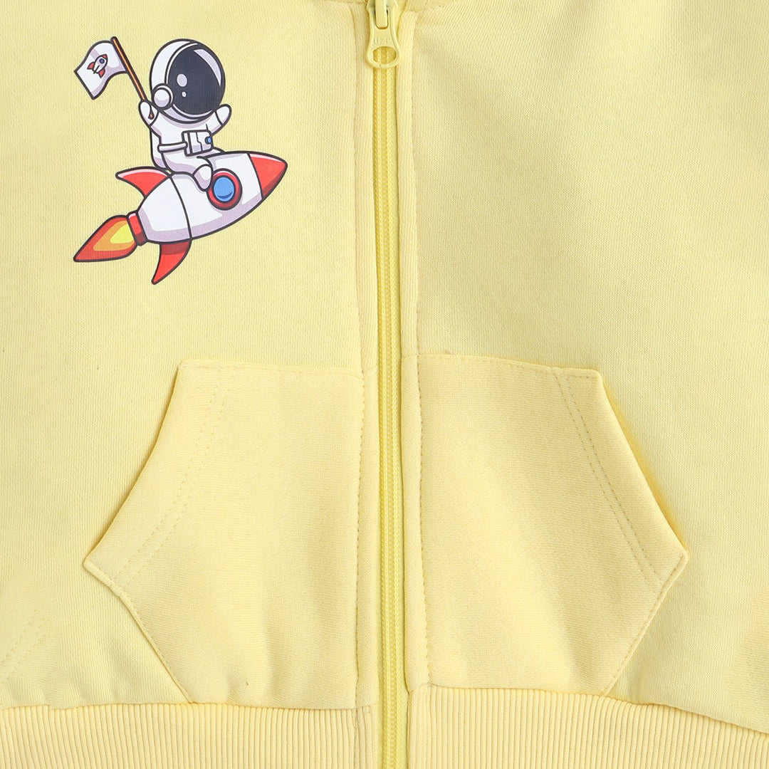 Unisex Full Sleeves Placement Rocket Printed Fleece Sweatshirt Set