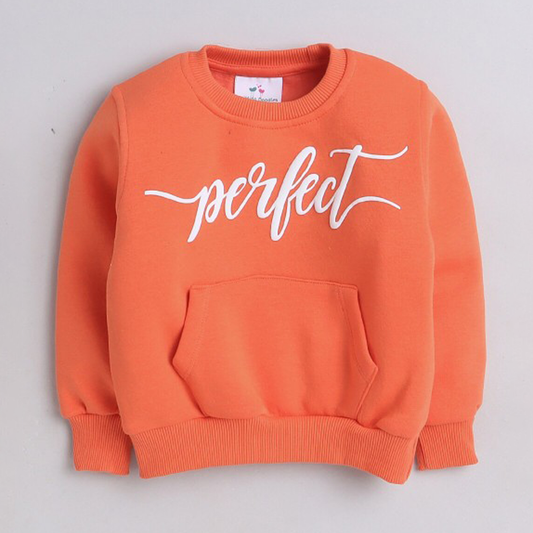 Knitting Doodles Kids' Orange Sweatshirt with Warm Fleece & Puff Print