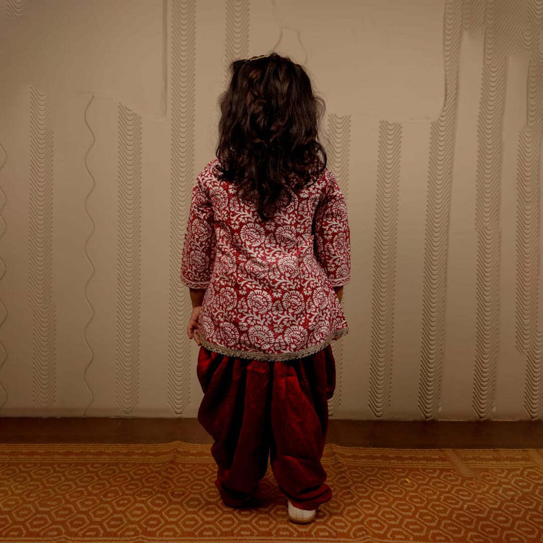 Maroon and White Kurti with Dhoti Pants