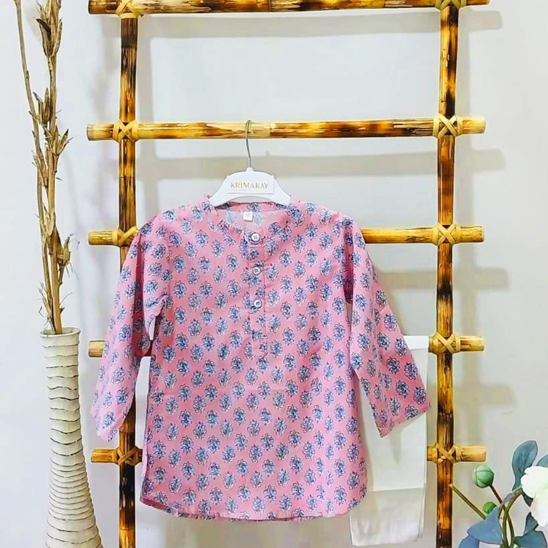 Onion Pink Pastel Kurta with White Pajama