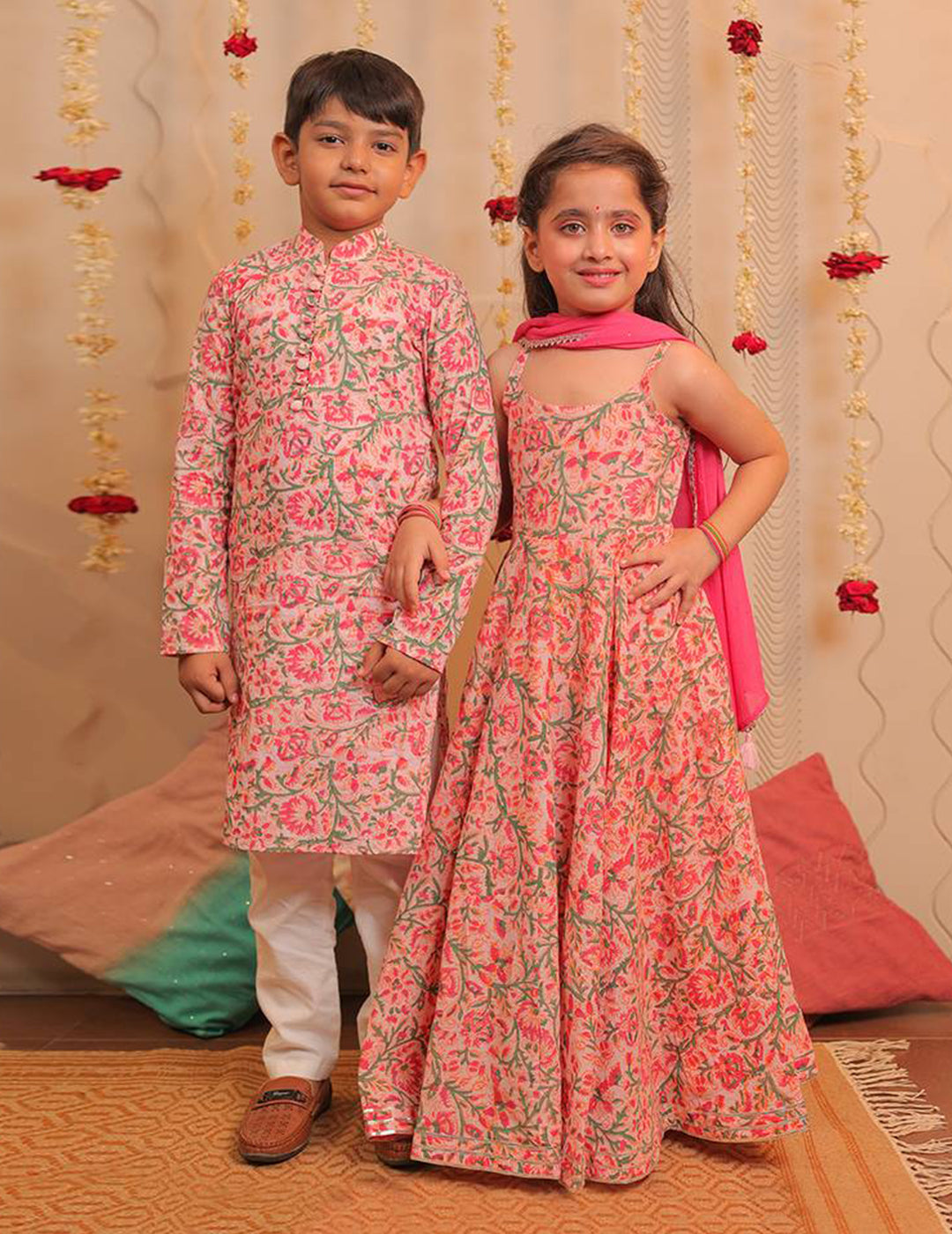 Pink And White Kurta Pyjama