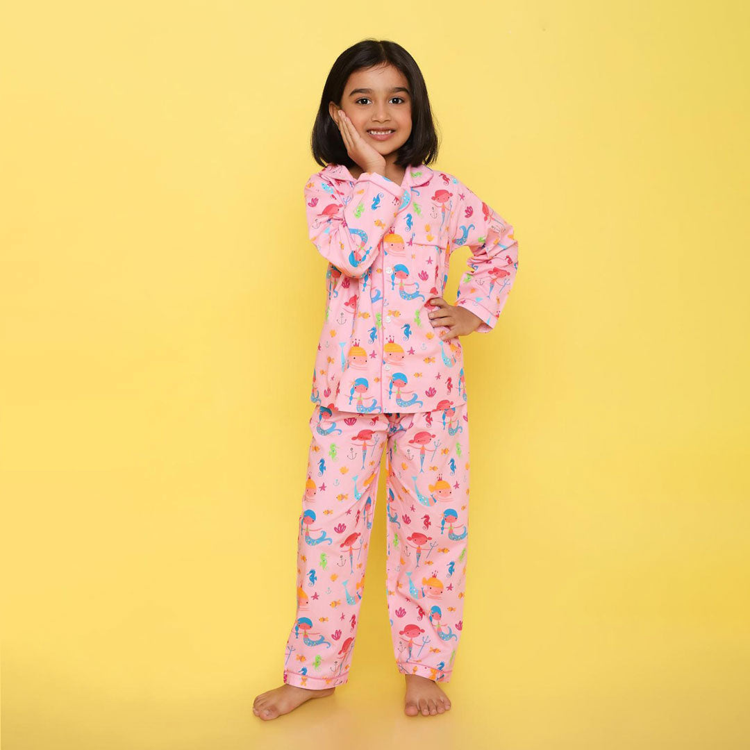 Pink Mermaids Print Nightsuit