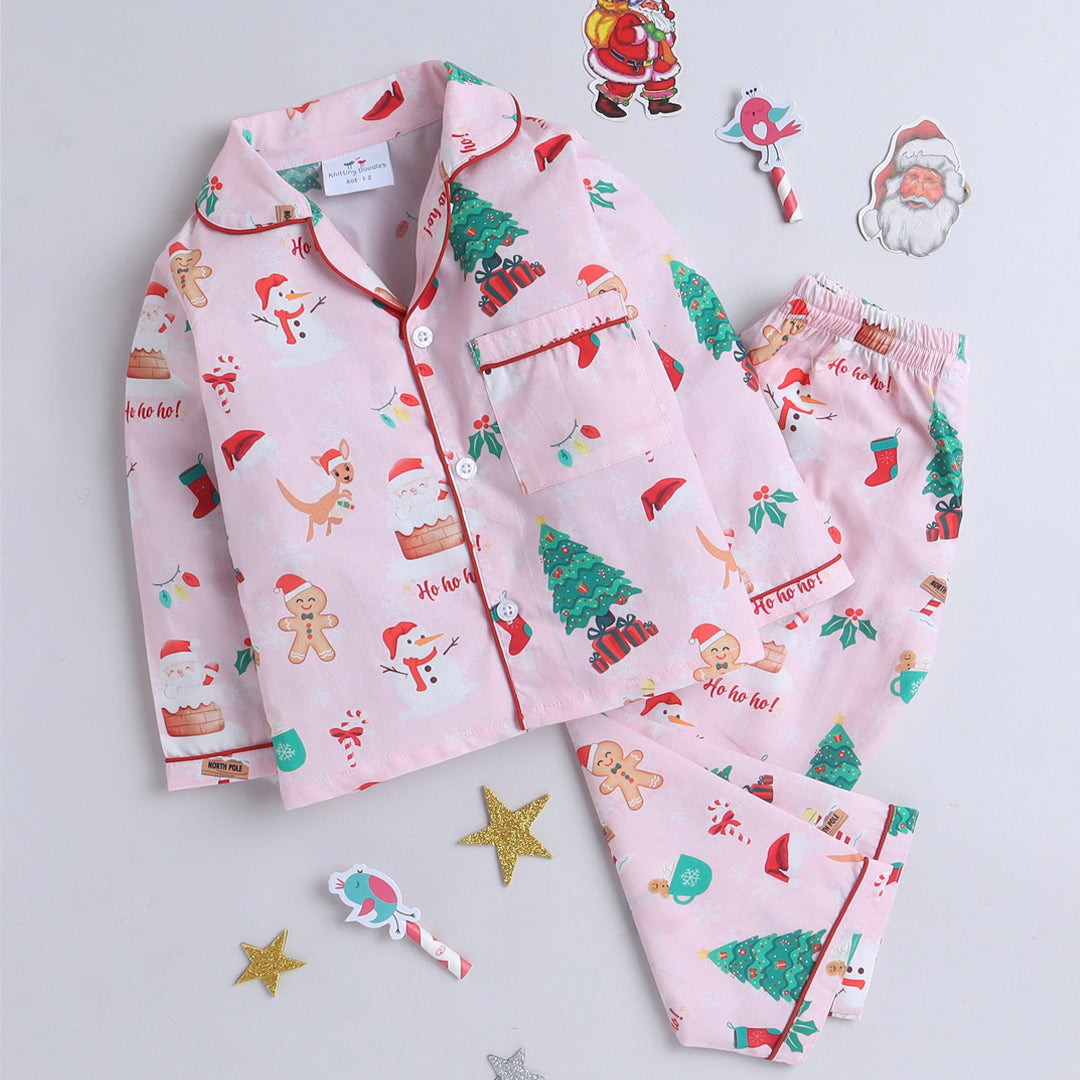 Pink Printed Christmas Nightsuit Set