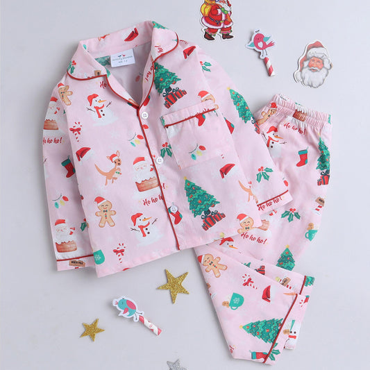 Pink Printed Christmas Nightsuit Set