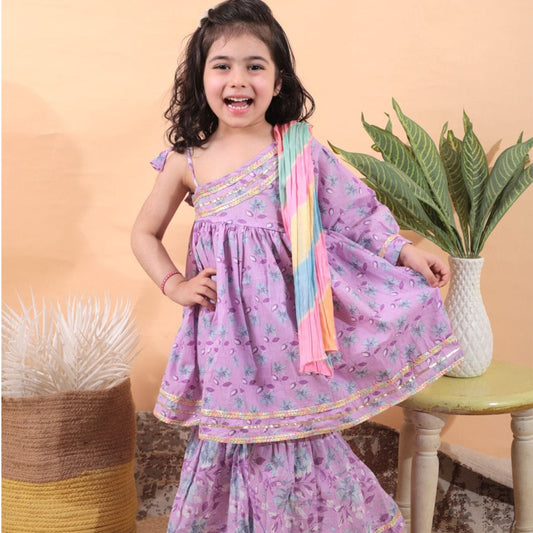 Purple Off Shoulder Kurti Sharara