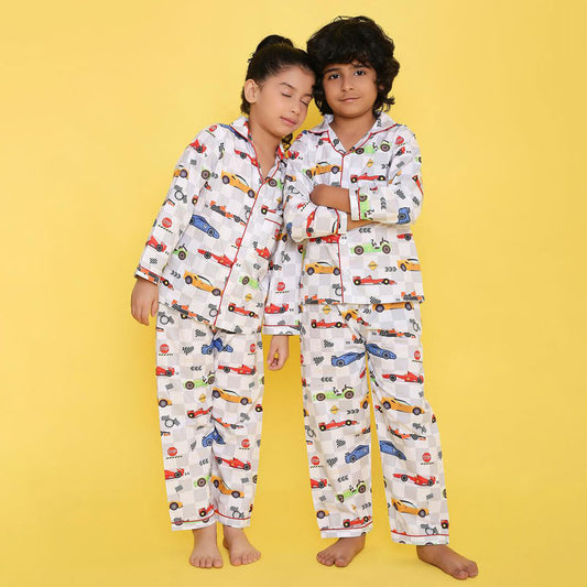 Unisex Kids Printed Racing Car Pure Cotton Night suit