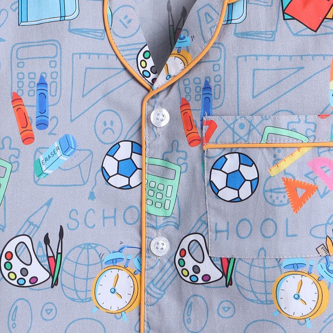 Unisex Kids Printed Back To School Pure Cotton Night suit