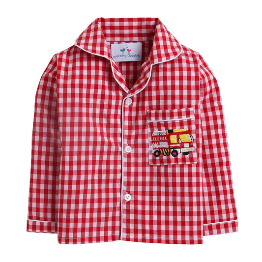 Unisex Kids Red & Off White Checked Night suit