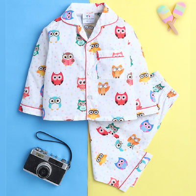 Unisex Colourfull Owls Print Nightsuit