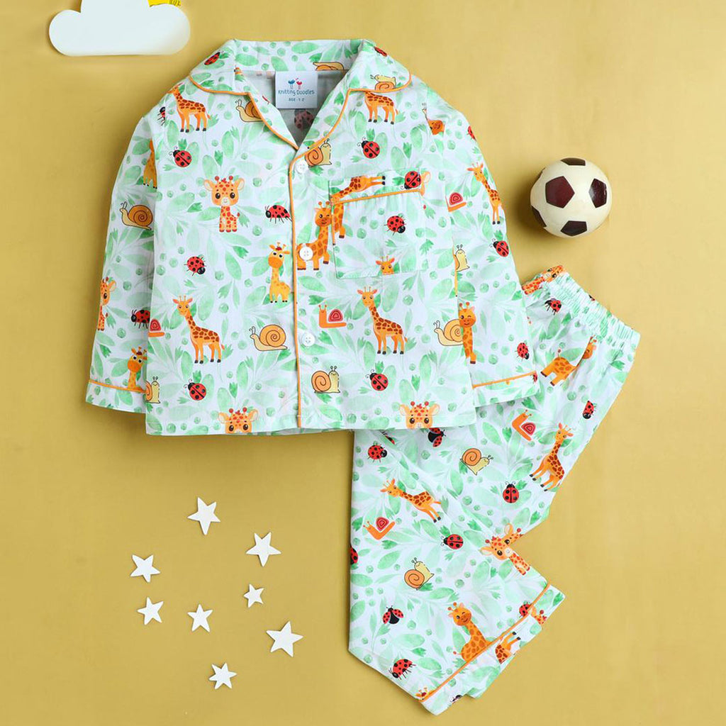 Unisex Giraffe, Snail & Ladybugs Print Nightsuit