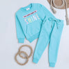Unisex Full Sleeves Shine Printed Warm Fleece Sweatshirt & Joggers - Ocean Blue