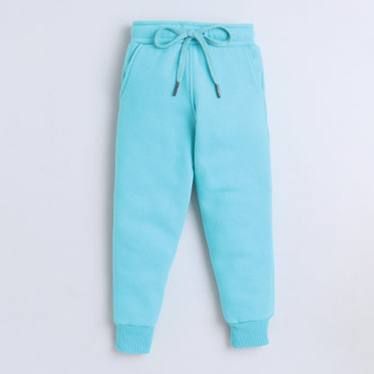 Unisex Full Sleeves Mama's Boy Printed Warm Fleece Sweatshirt & Joggers - Ocean Blue