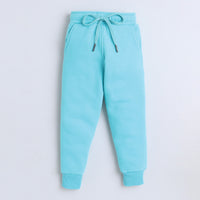 Unisex Full Sleeves Mama's Boy Printed Warm Fleece Sweatshirt & Joggers - Ocean Blue