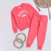 Girls Full Sleeves Daddy's Girl Printed Warm Fleece Jacket & Joggers - Rosy Pink
