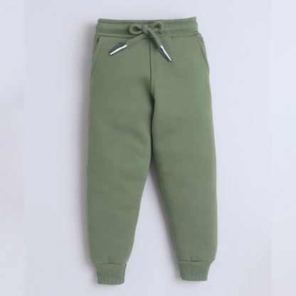 Unisex Full Sleeves Printed Warm Fleece Sweatshirt & Joggers - Sage