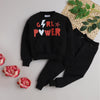 Girls Full Sleeves Girls Power Printed Warm Fleece Jacket & Joggers - Black