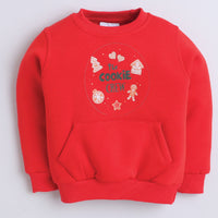 Unisex Full Sleeves Placement Embellished Warm Fleece Joggers Set - Red