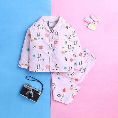 Unisex Pink Bunnies Print Nightsuit