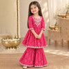 Red Bandhini Print Cotton Kurta Sharara Set for Girls