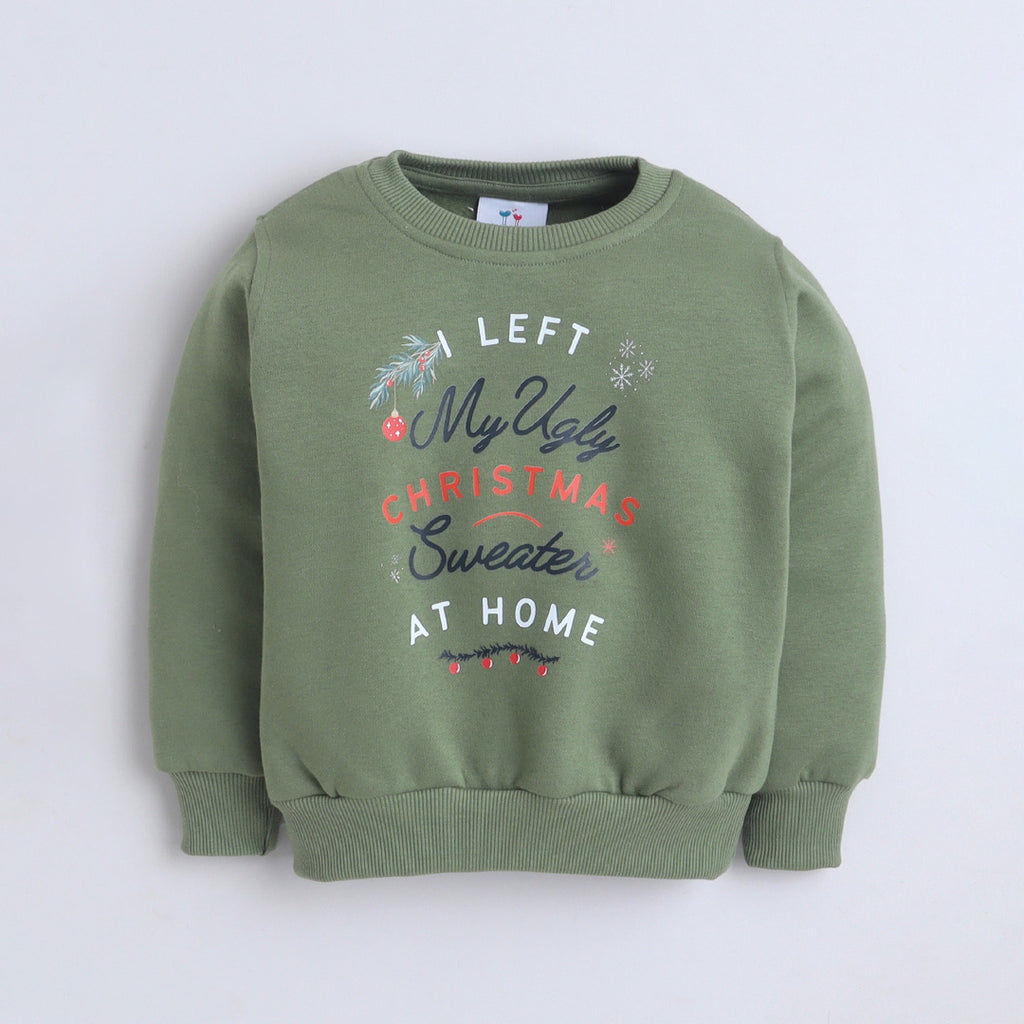 Unisex Full Sleeves Printed Warm Fleece Sweatshirt - Sage