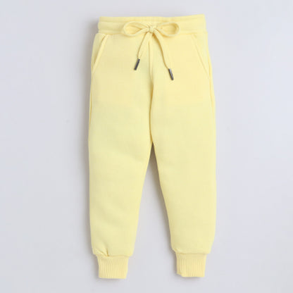 Unisex Full Sleeves Love Printed Warm Fleece Jacket & Joggers - Yellow