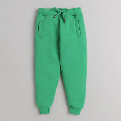 Unisex Full Sleeves Make a Wish Printed Warm Fleece Jacket & Joggers - Green