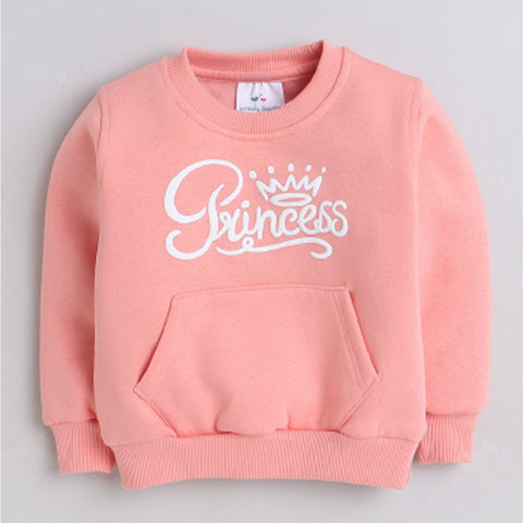 Girls Full Sleeves Princess Printed Warm Fleece Jacket & Joggers - Baby Pink