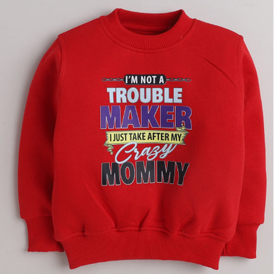 Unisex Full Sleeves Printed Warm Fleece Jacket & Joggers - Red